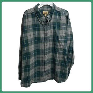 The Foundry Supply‎ Co Plaid Flannel Button Up Shirt Men's 3XL Green Gray Yellow